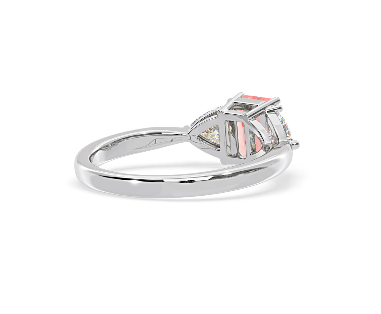 Aurora Pink Lab Diamond Emerald Cut and Trillion 1.70ct Ring in Platinum - Elara Collection - Image 56