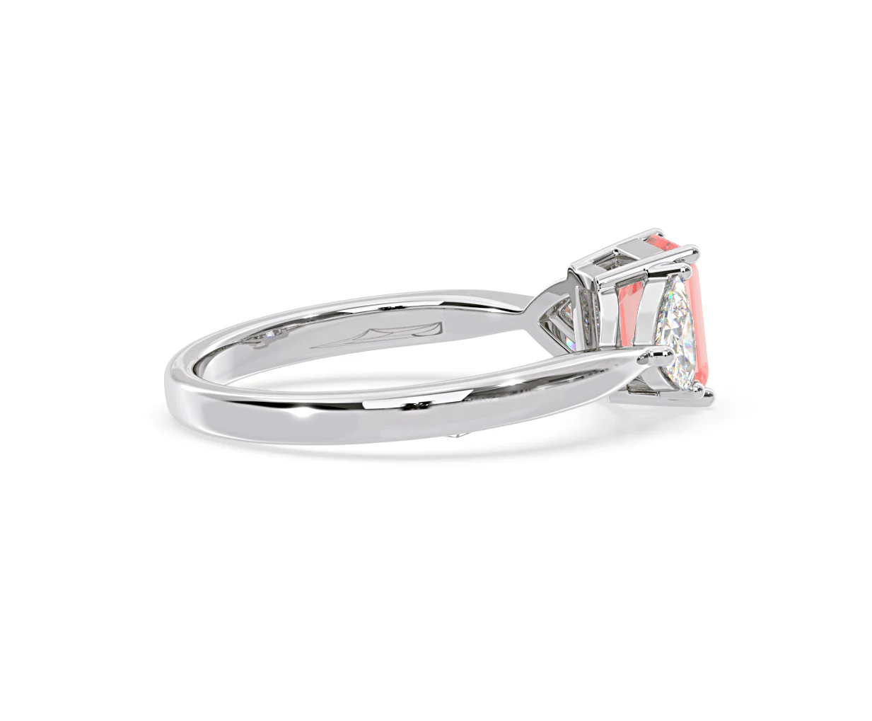 Aurora Pink Lab Diamond Emerald Cut and Trillion 1.70ct Ring in Platinum - Elara Collection - Image 63