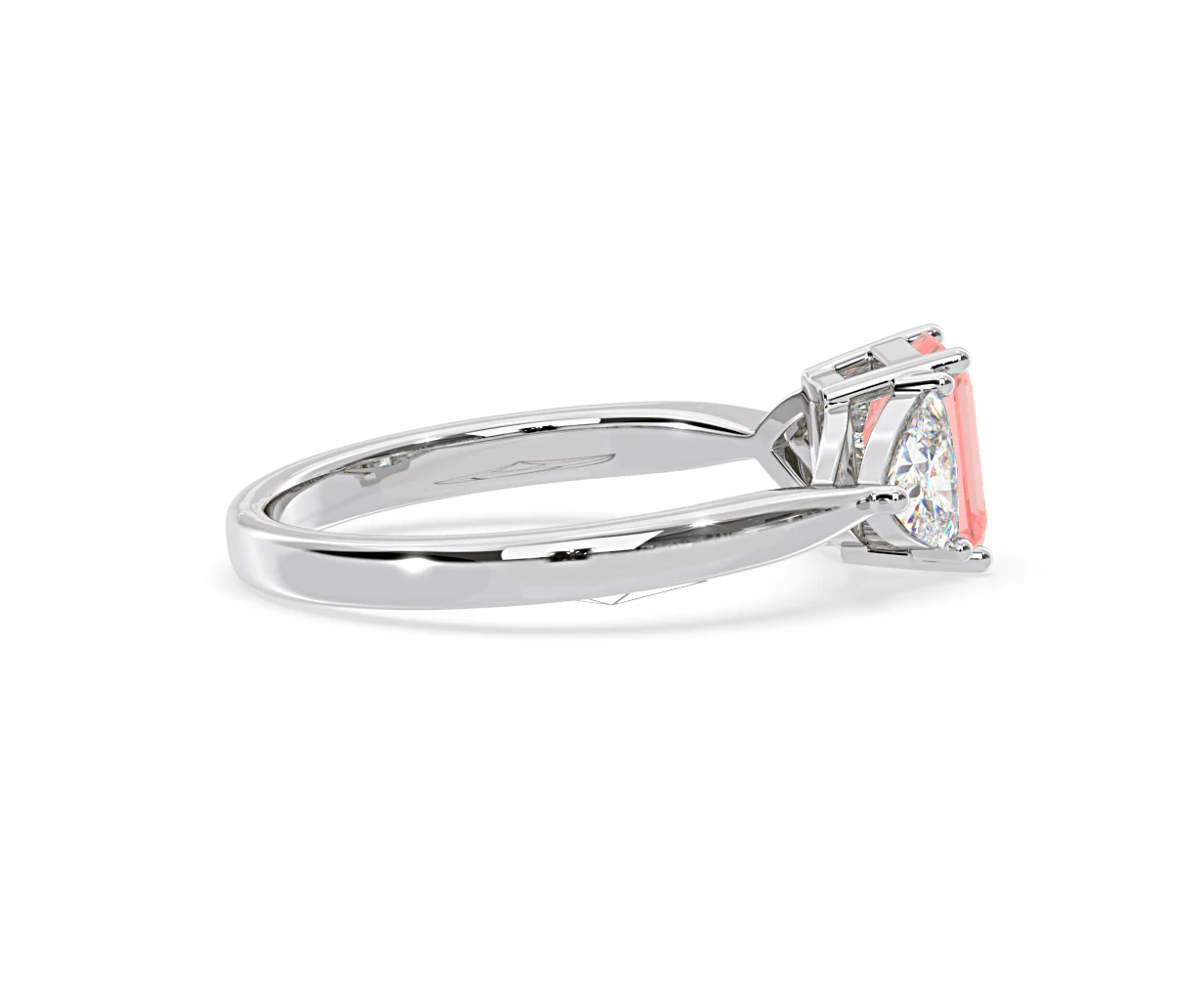 Aurora Pink Lab Diamond Emerald Cut and Trillion 1.70ct Ring in Platinum - Elara Collection - Image 65