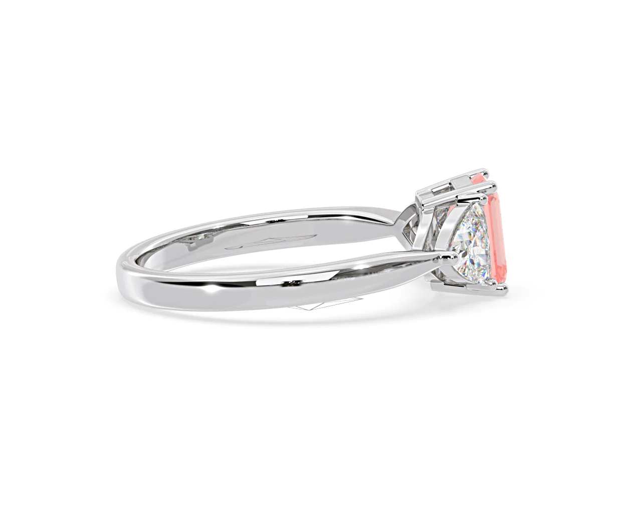 Aurora Pink Lab Diamond Emerald Cut and Trillion 1.70ct Ring in Platinum - Elara Collection - Image 66