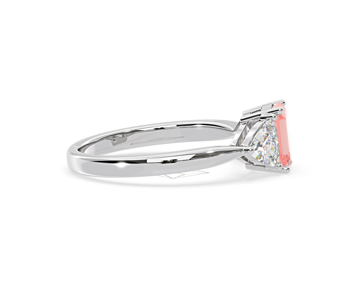 Aurora Pink Lab Diamond Emerald Cut and Trillion 1.70ct Ring in Platinum - Elara Collection - Image 68
