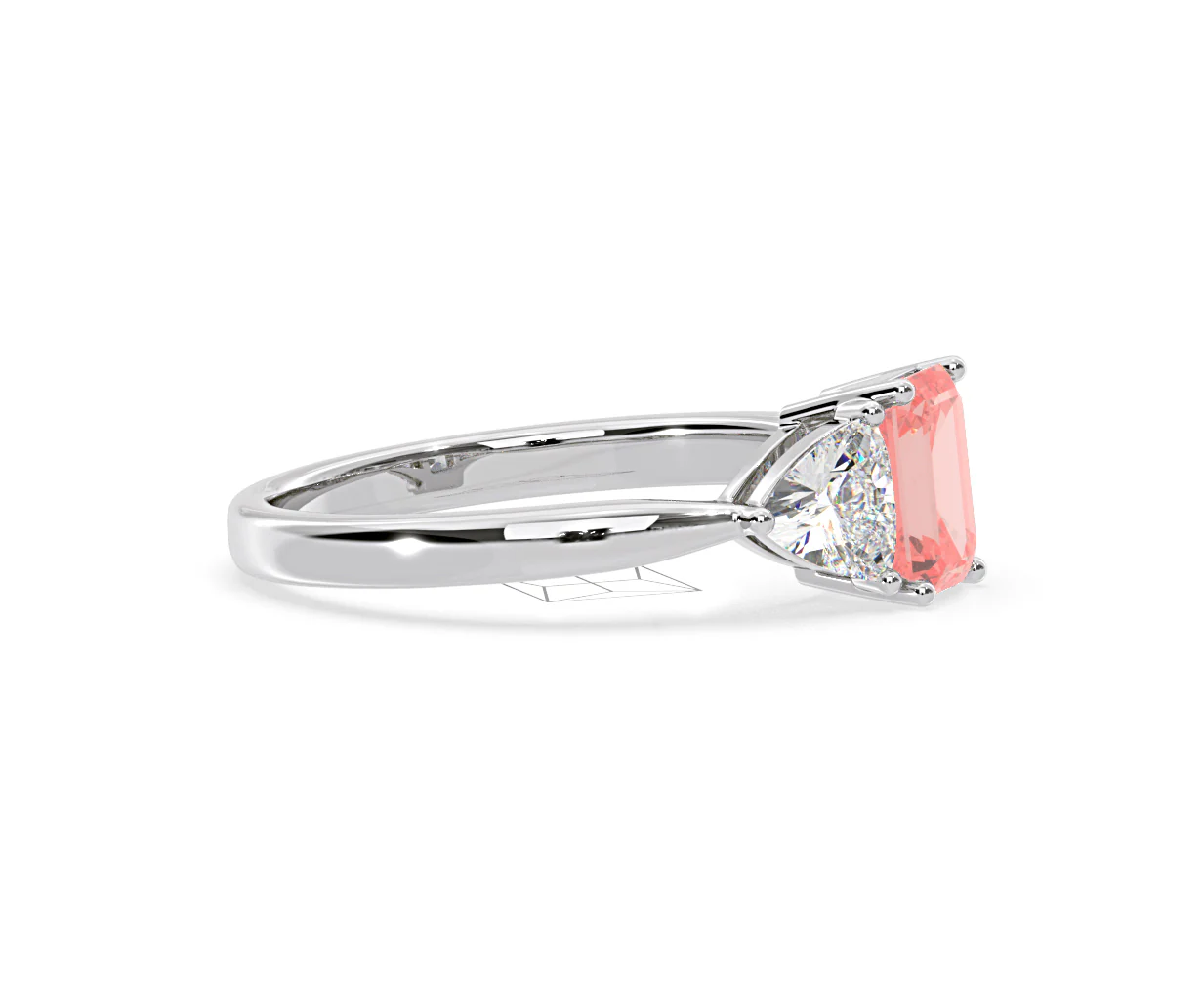 Aurora Pink Lab Diamond Emerald Cut and Trillion 1.70ct Ring in Platinum - Elara Collection - Image 72