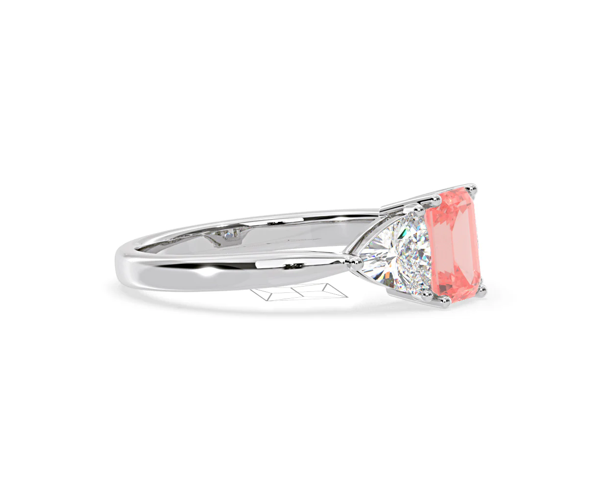 Aurora Pink Lab Diamond Emerald Cut and Trillion 1.70ct Ring in Platinum - Elara Collection - Image 74