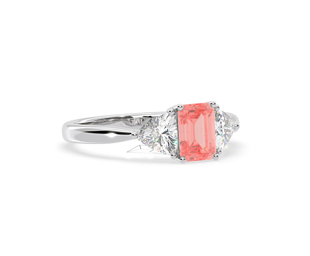 Aurora Pink Lab Diamond Emerald Cut and Trillion 1.70ct Ring in Platinum - Elara Collection - Image 81