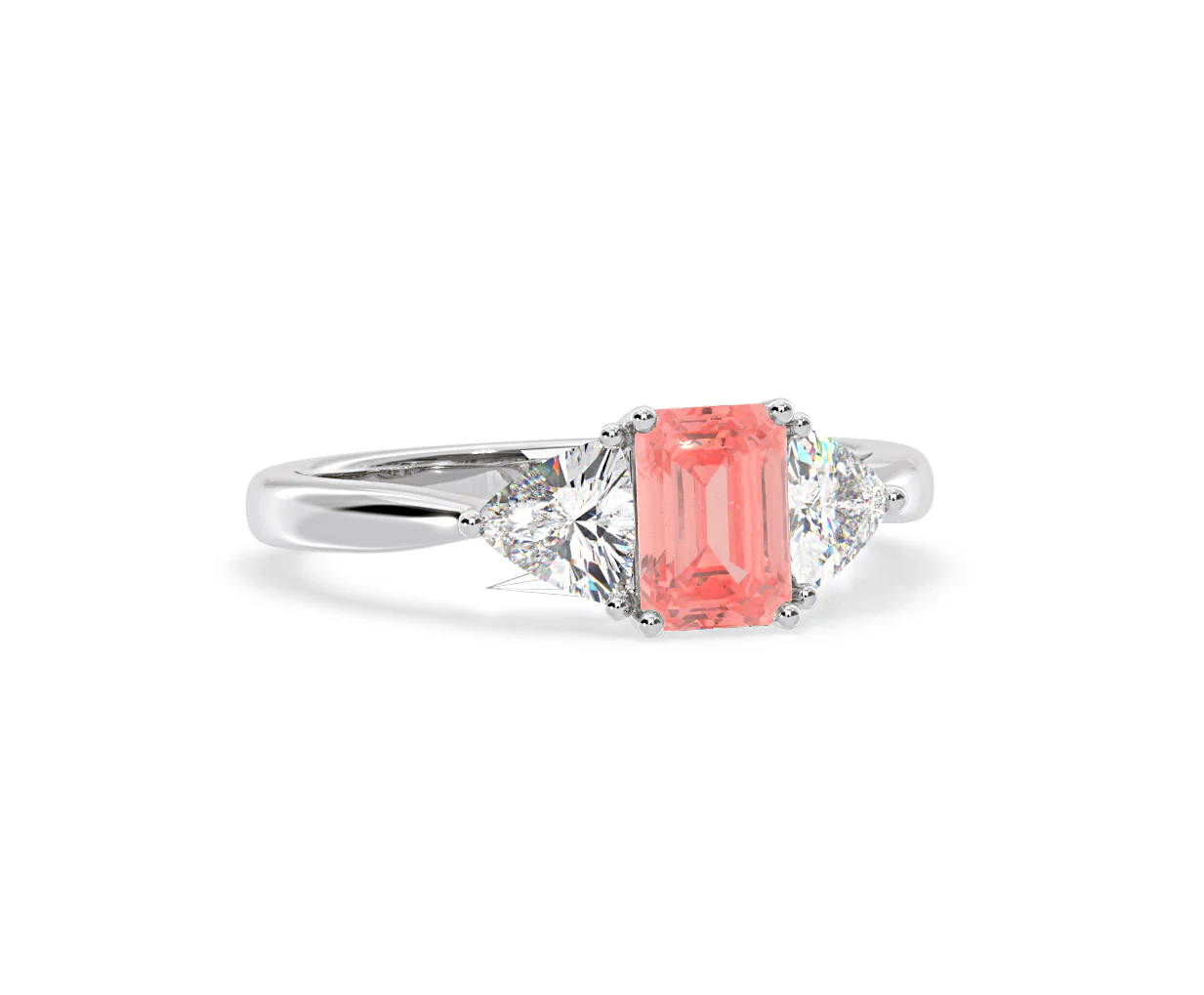 Aurora Pink Lab Diamond Emerald Cut and Trillion 1.70ct Ring in Platinum - Elara Collection - Image 83