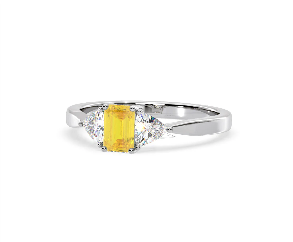 Aurora Yellow Lab Diamond Emerald Cut and Trillion 1.00ct Ring in 18K White Gold - Elara Collection - Image 11