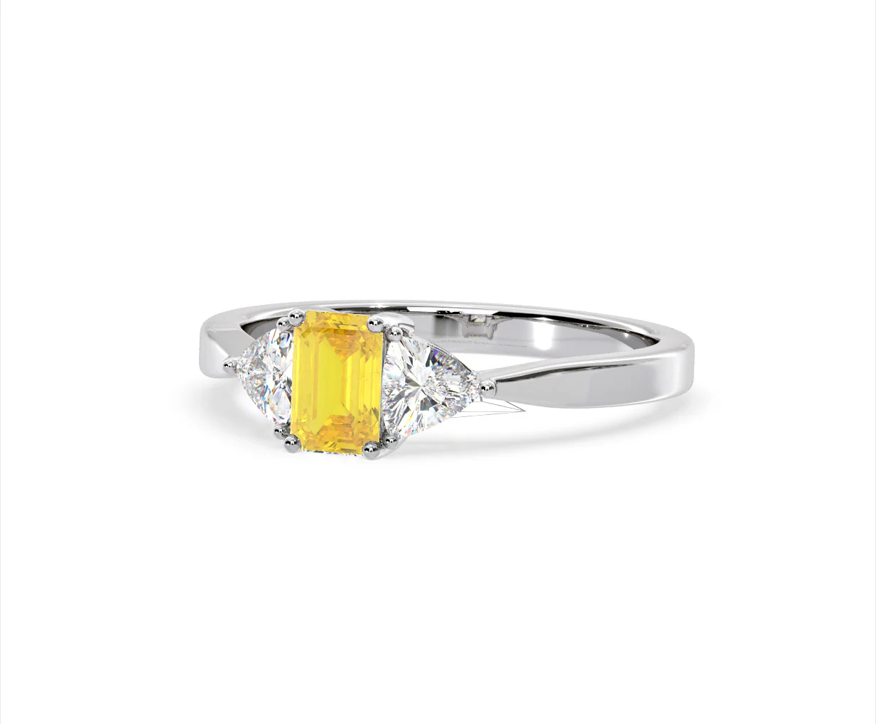 Aurora Yellow Lab Diamond Emerald Cut and Trillion 1.00ct Ring in 18K White Gold - Elara Collection - Image 12