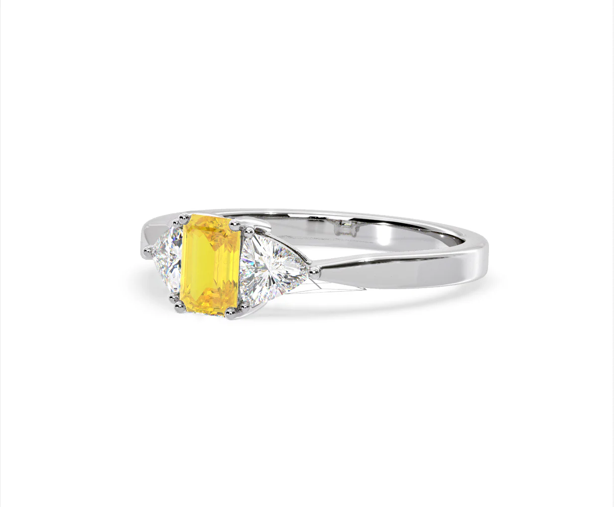Aurora Yellow Lab Diamond Emerald Cut and Trillion 1.00ct Ring in 18K White Gold - Elara Collection - Image 14