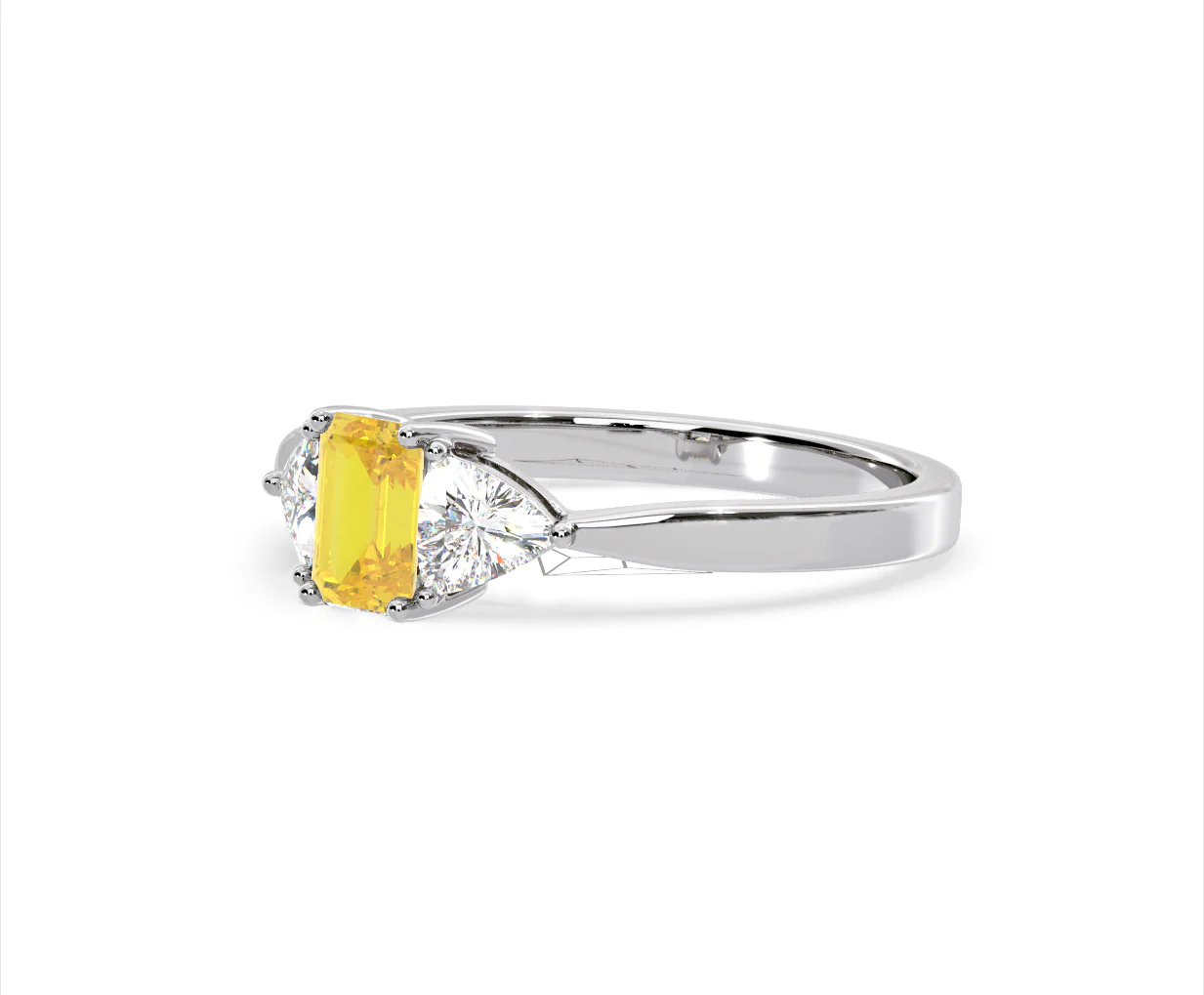 Aurora Yellow Lab Diamond Emerald Cut and Trillion 1.00ct Ring in 18K White Gold - Elara Collection - Image 16