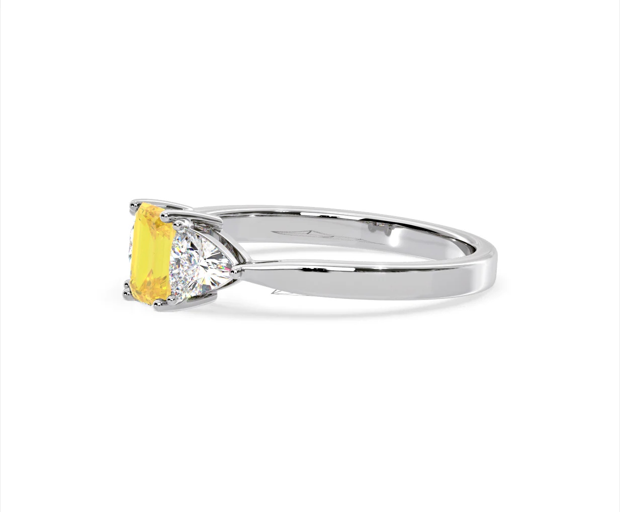 Aurora Yellow Lab Diamond Emerald Cut and Trillion 1.00ct Ring in 18K White Gold - Elara Collection - Image 20