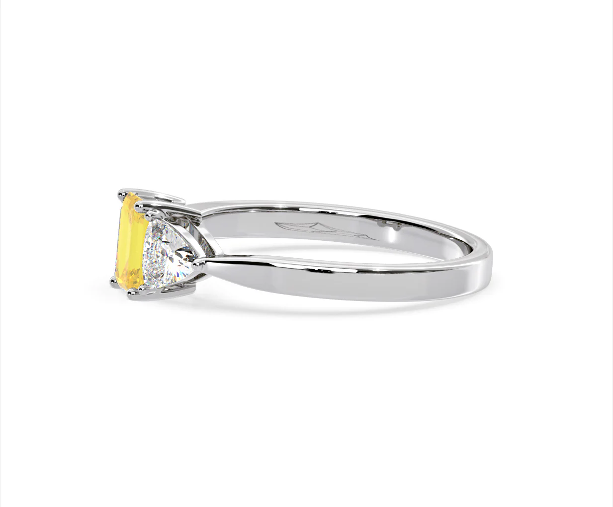 Aurora Yellow Lab Diamond Emerald Cut and Trillion 1.00ct Ring in 18K White Gold - Elara Collection - Image 23