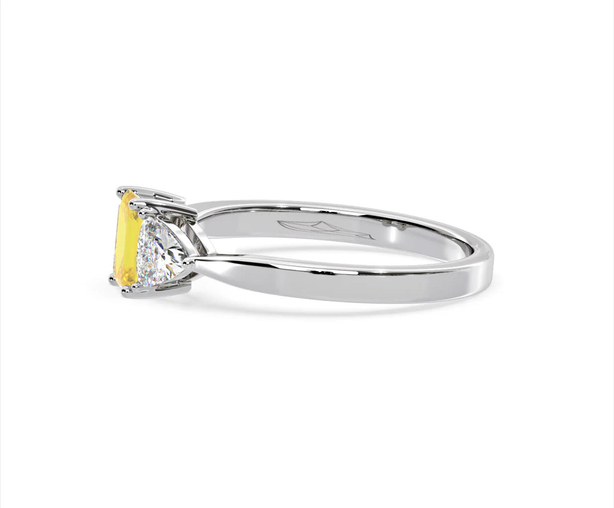 Aurora Yellow Lab Diamond Emerald Cut and Trillion 1.00ct Ring in 18K White Gold - Elara Collection - Image 24