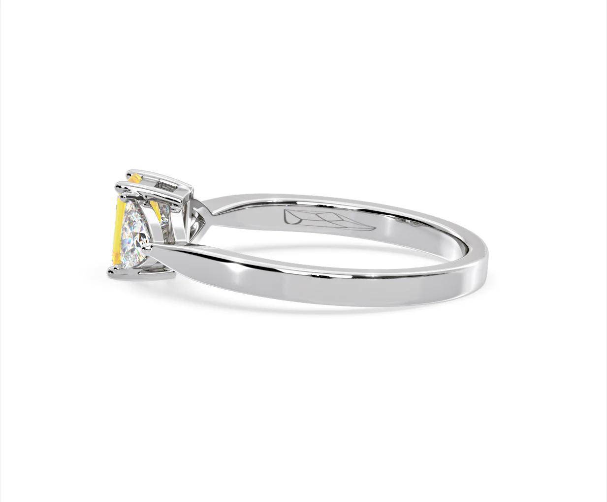 Aurora Yellow Lab Diamond Emerald Cut and Trillion 1.00ct Ring in 18K White Gold - Elara Collection - Image 29