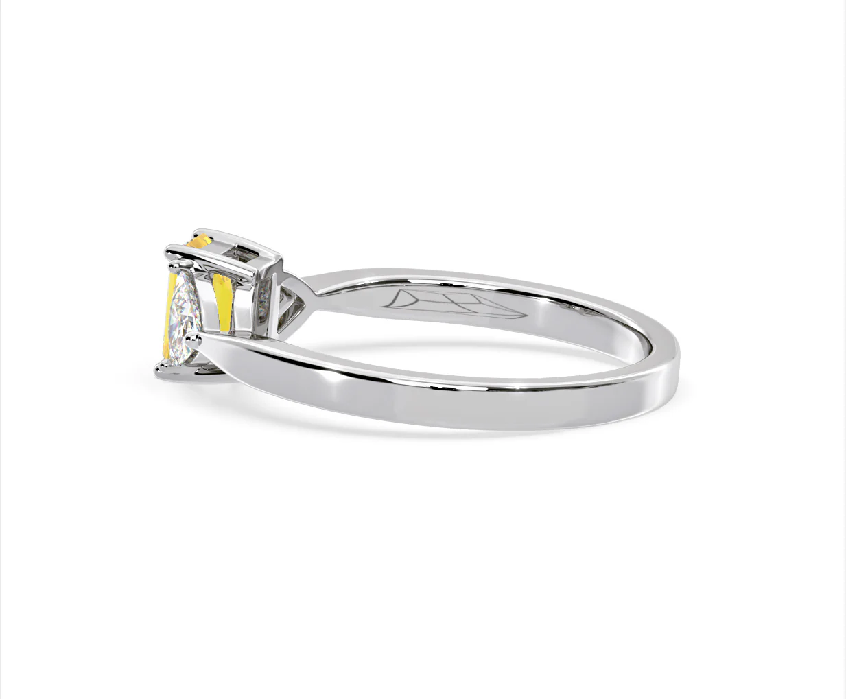 Aurora Yellow Lab Diamond Emerald Cut and Trillion 1.00ct Ring in 18K White Gold - Elara Collection - Image 31