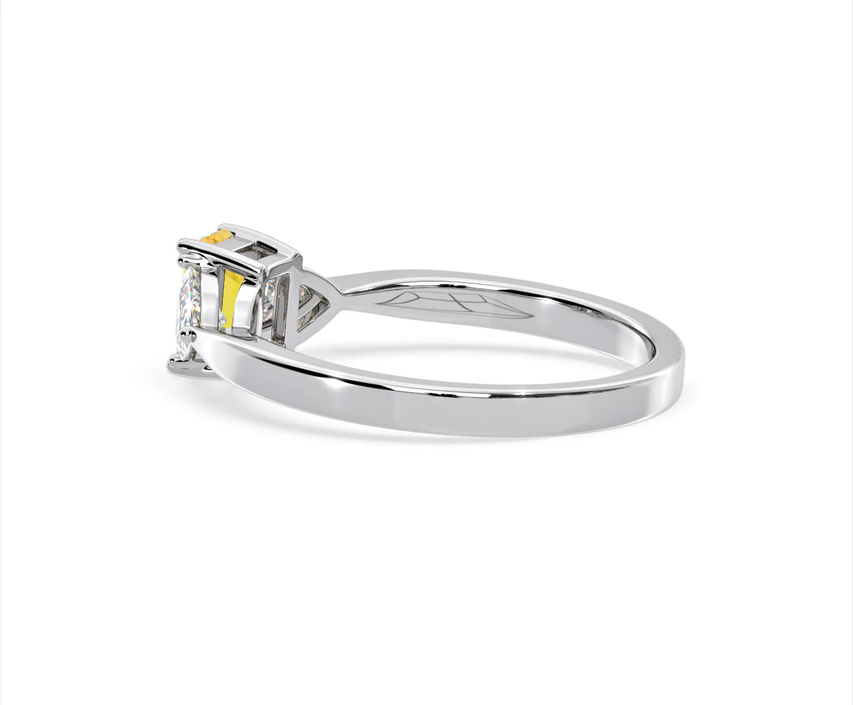 Aurora Yellow Lab Diamond Emerald Cut and Trillion 1.00ct Ring in 18K White Gold - Elara Collection - Image 33