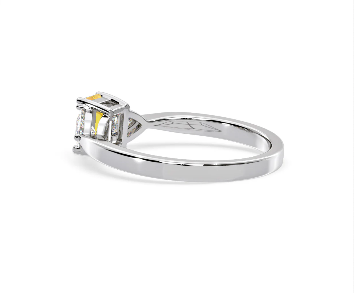 Aurora Yellow Lab Diamond Emerald Cut and Trillion 1.00ct Ring in 18K White Gold - Elara Collection - Image 34