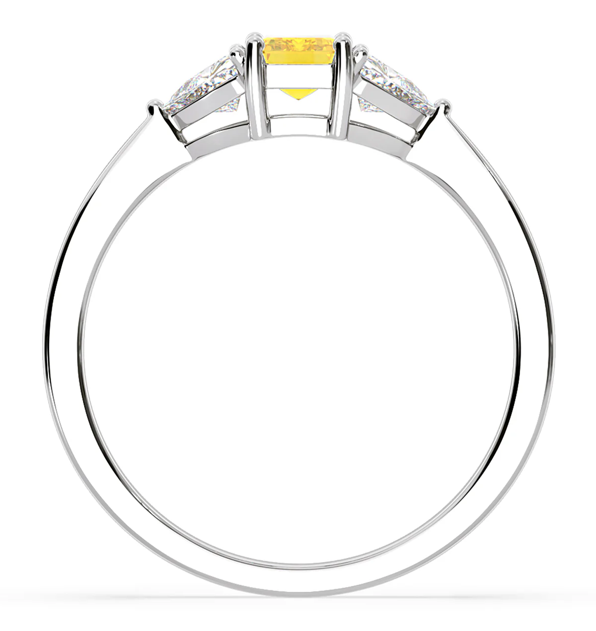 Aurora Yellow Lab Diamond Emerald Cut and Trillion 1.00ct Ring in 18K White Gold - Elara Collection - Image 5