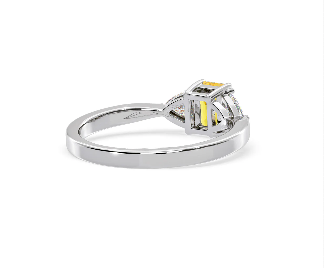 Aurora Yellow Lab Diamond Emerald Cut and Trillion 1.00ct Ring in 18K White Gold - Elara Collection - Image 54