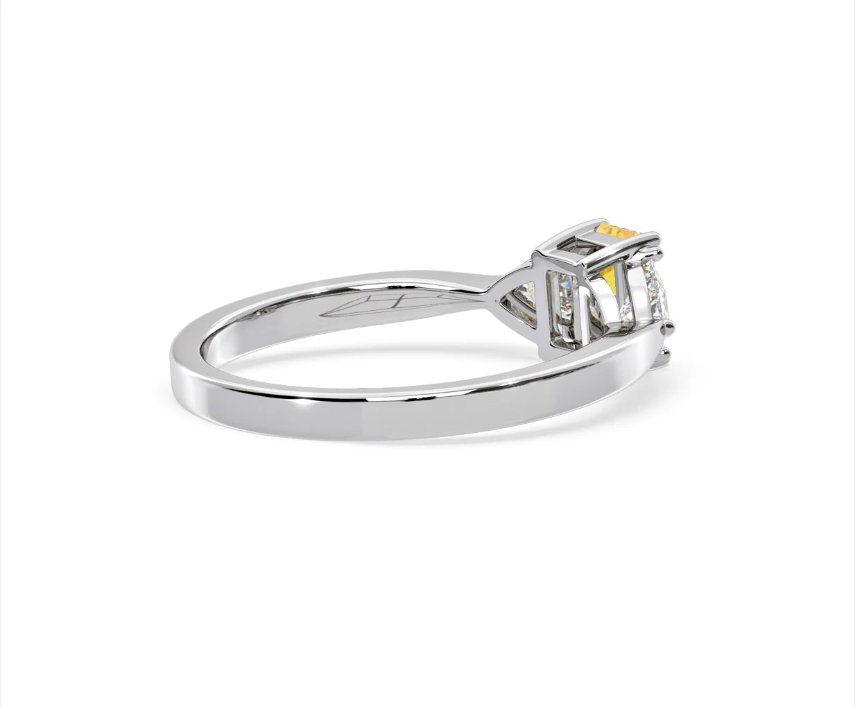 Aurora Yellow Lab Diamond Emerald Cut and Trillion 1.00ct Ring in 18K White Gold - Elara Collection - Image 58