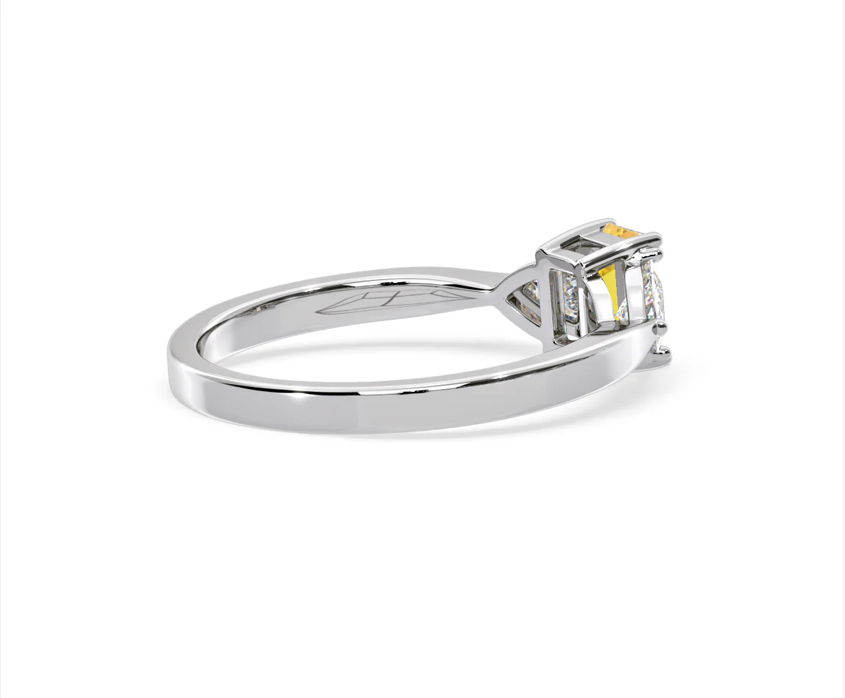 Aurora Yellow Lab Diamond Emerald Cut and Trillion 1.00ct Ring in 18K White Gold - Elara Collection - Image 59