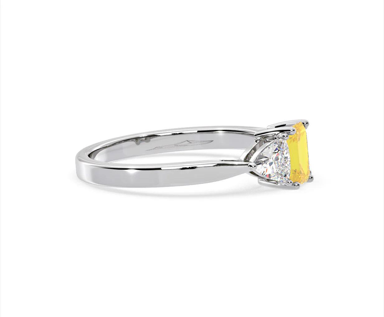 Aurora Yellow Lab Diamond Emerald Cut and Trillion 1.00ct Ring in 18K White Gold - Elara Collection - Image 71