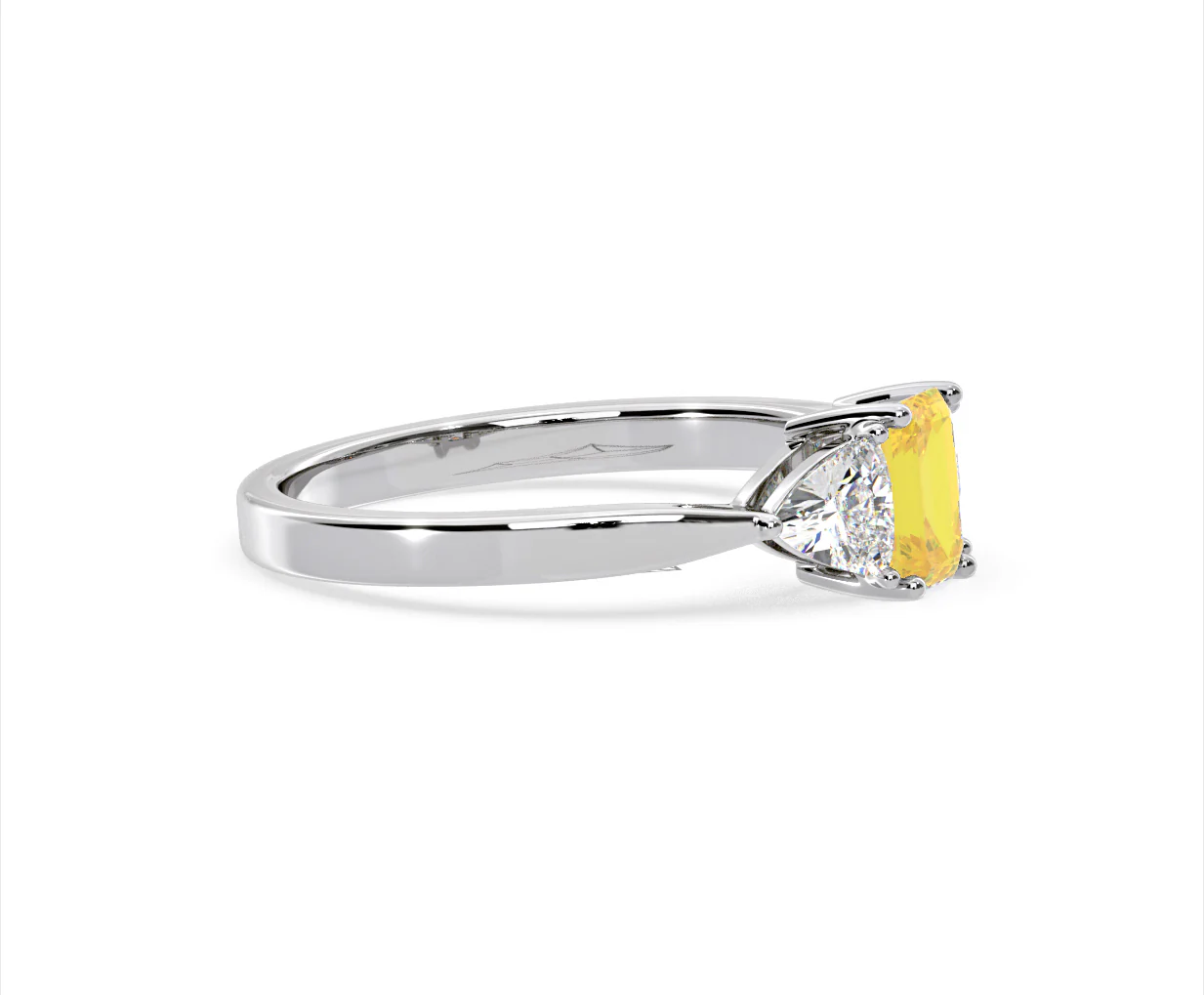 Aurora Yellow Lab Diamond Emerald Cut and Trillion 1.00ct Ring in 18K White Gold - Elara Collection - Image 72