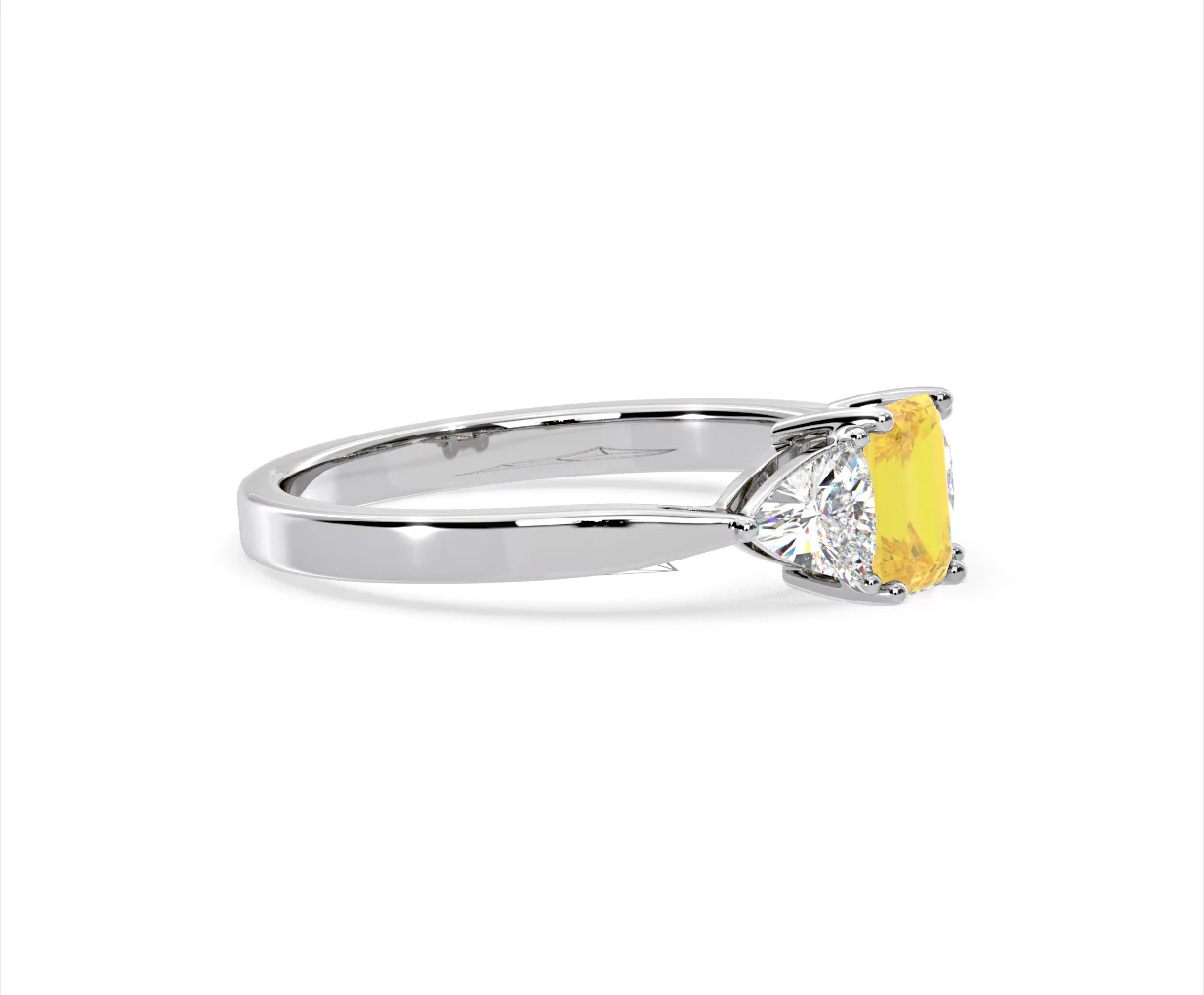 Aurora Yellow Lab Diamond Emerald Cut and Trillion 1.00ct Ring in 18K White Gold - Elara Collection - Image 73