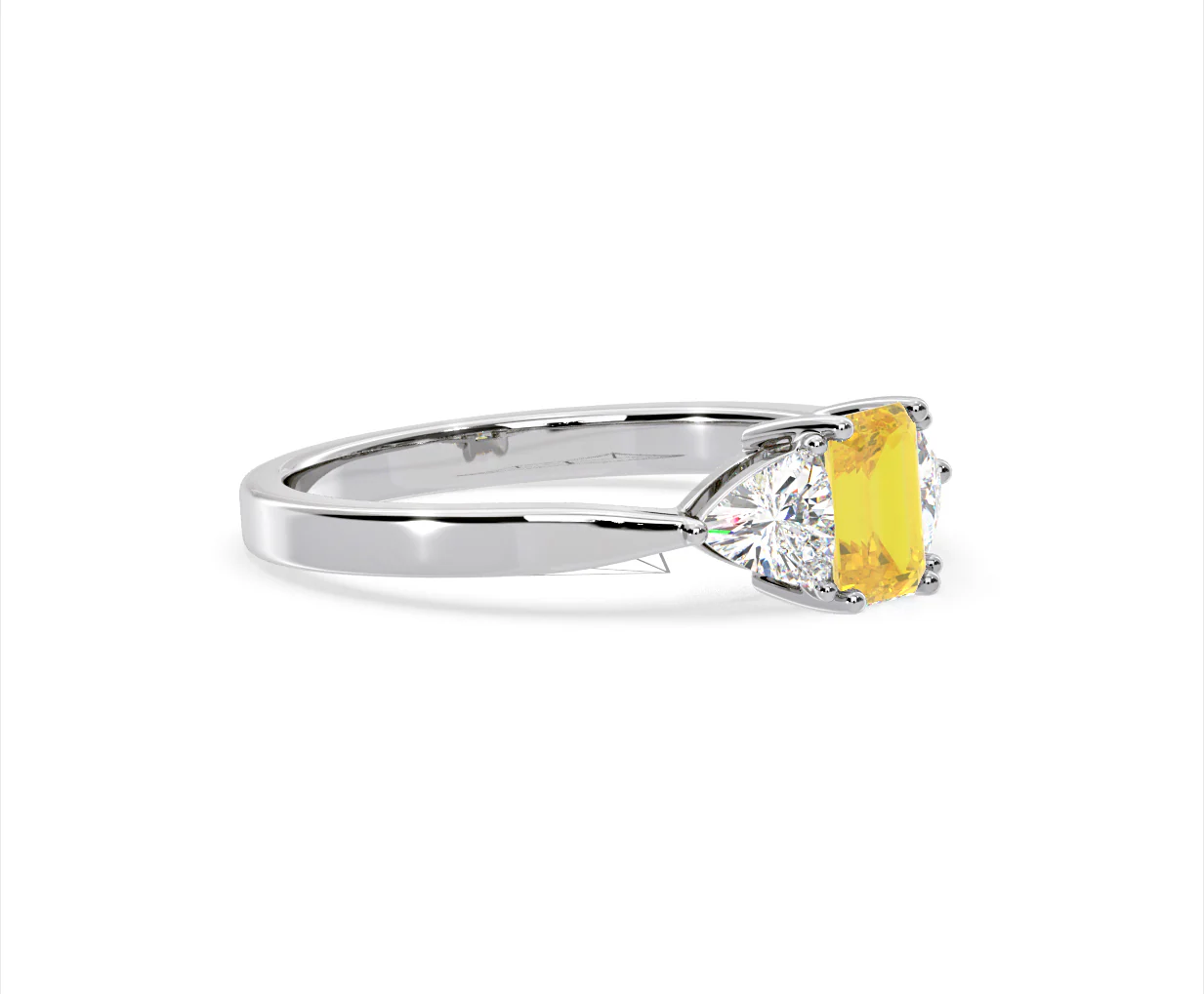 Aurora Yellow Lab Diamond Emerald Cut and Trillion 1.00ct Ring in 18K White Gold - Elara Collection - Image 75