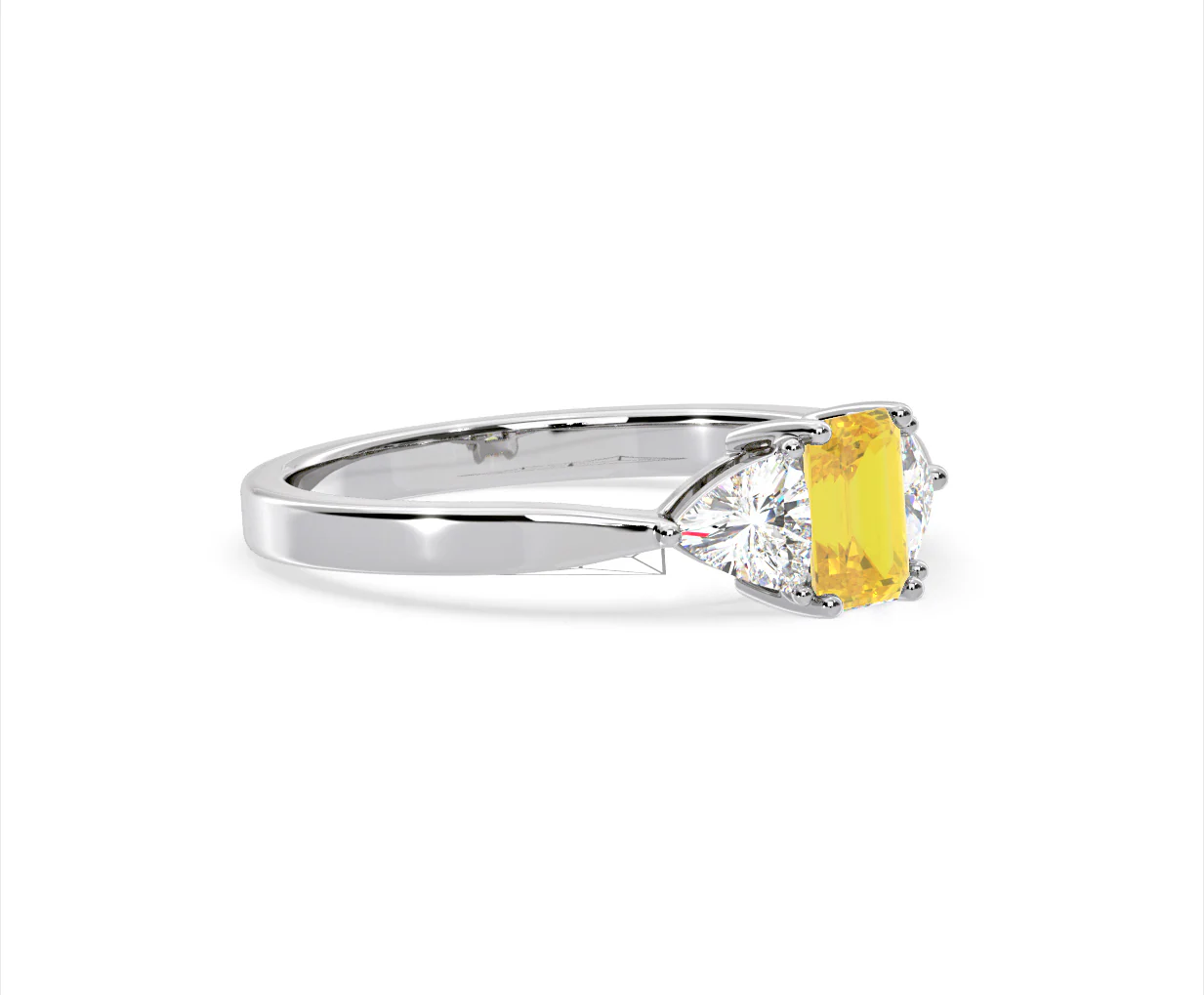 Aurora Yellow Lab Diamond Emerald Cut and Trillion 1.00ct Ring in 18K White Gold - Elara Collection - Image 76