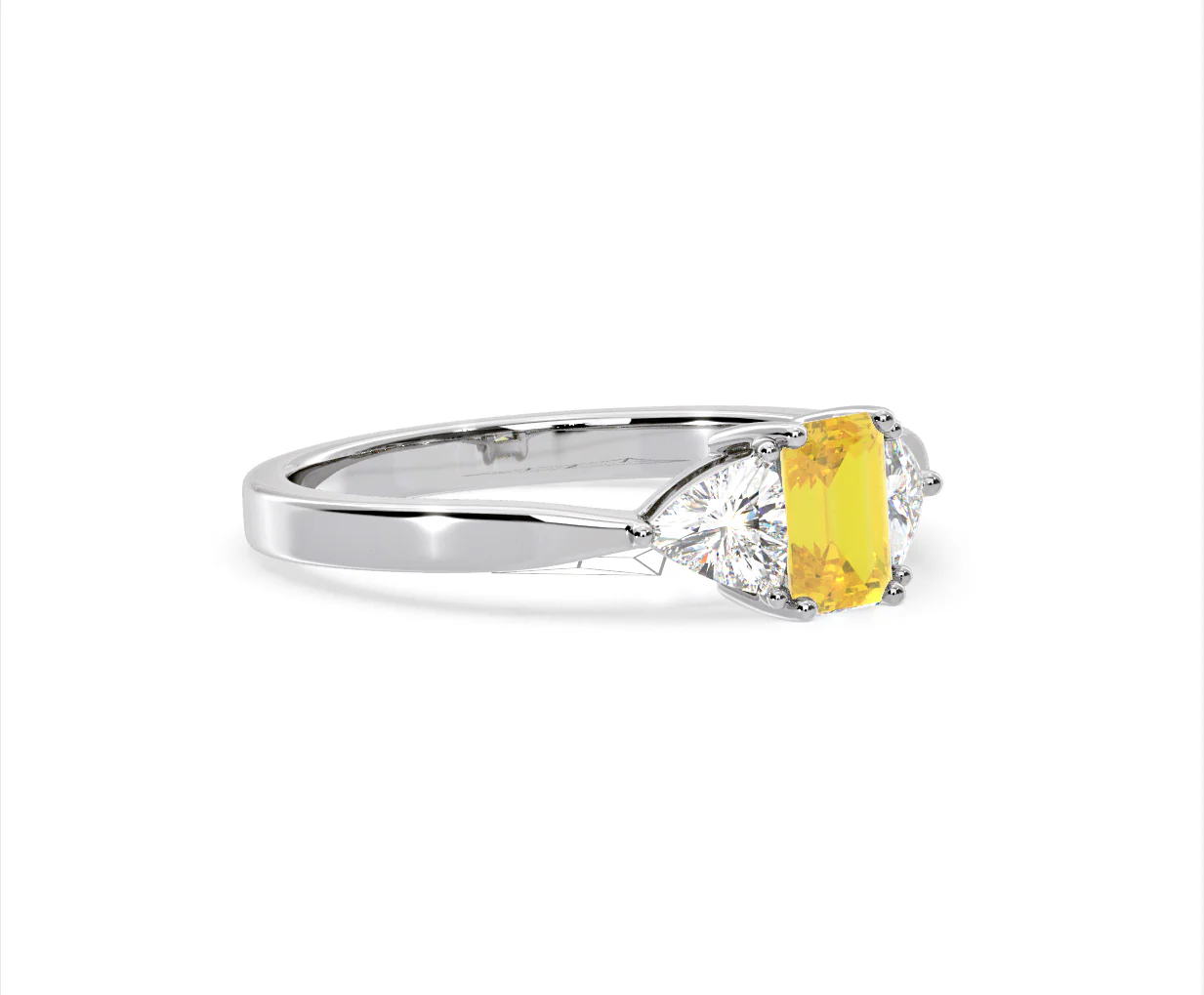 Aurora Yellow Lab Diamond Emerald Cut and Trillion 1.00ct Ring in 18K White Gold - Elara Collection - Image 77
