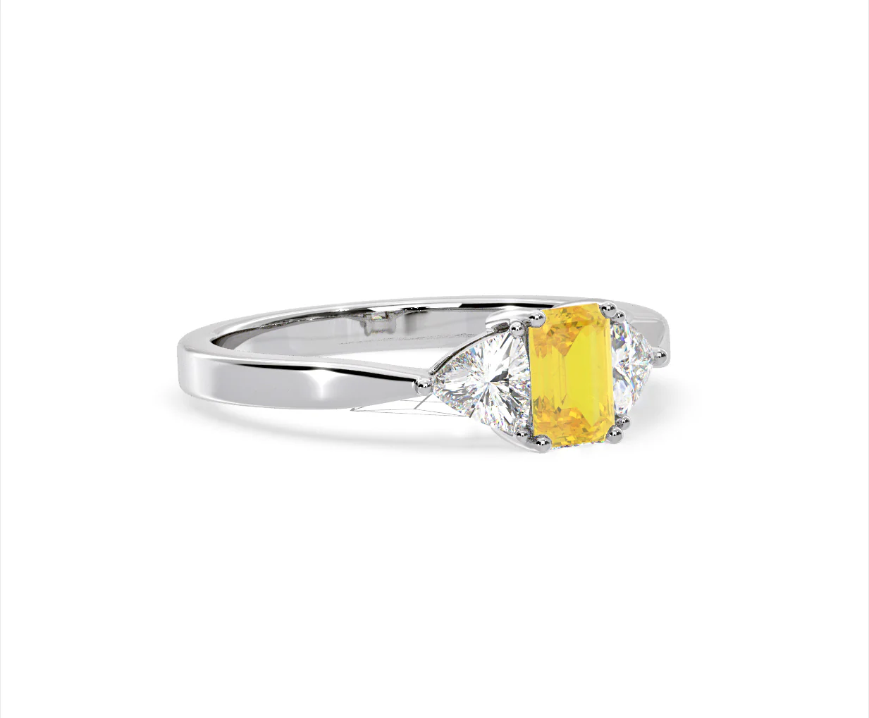 Aurora Yellow Lab Diamond Emerald Cut and Trillion 1.00ct Ring in 18K White Gold - Elara Collection - Image 79