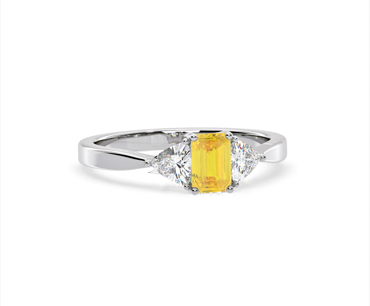 Aurora Yellow Lab Diamond Emerald Cut and Trillion 1.00ct Ring in 18K White Gold - Elara Collection - Image 83