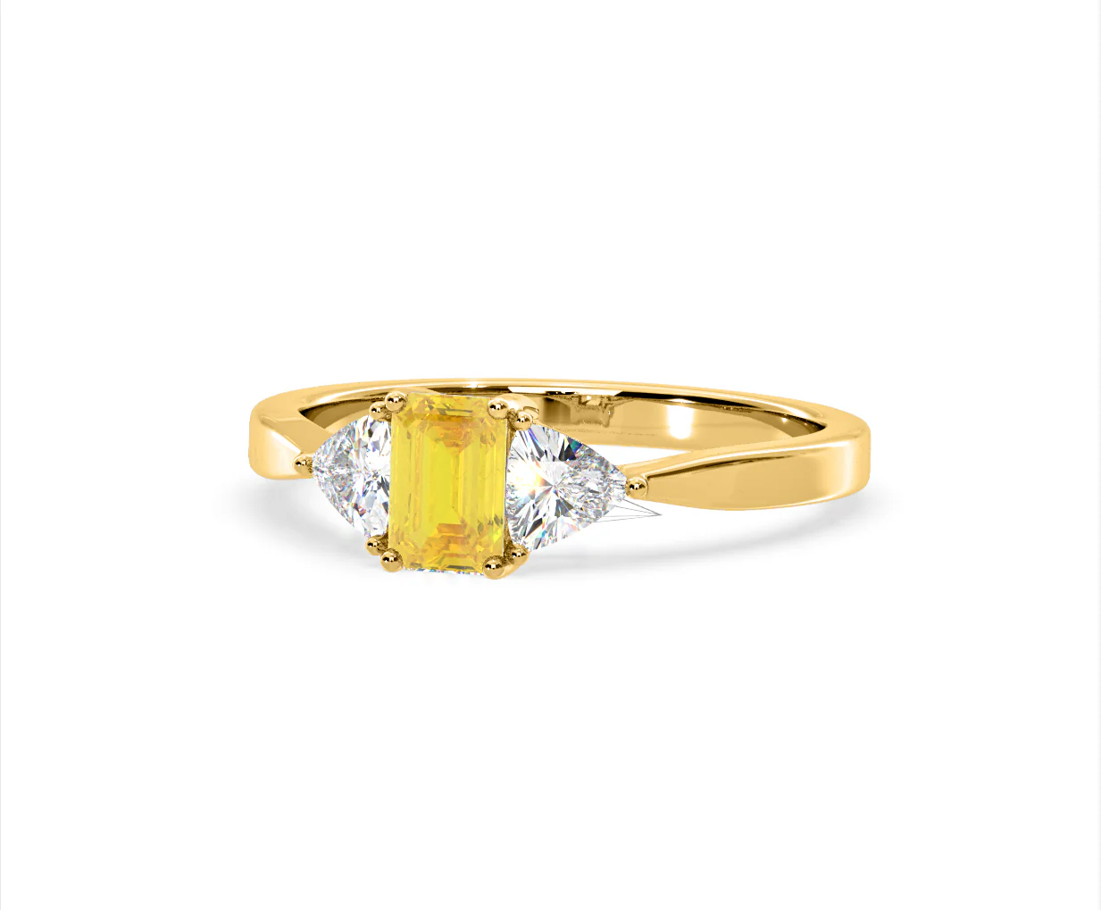 Aurora Yellow Lab Diamond Emerald Cut and Trillion 1.00ct Ring in 18K Yellow Gold - Elara Collection - Image 11