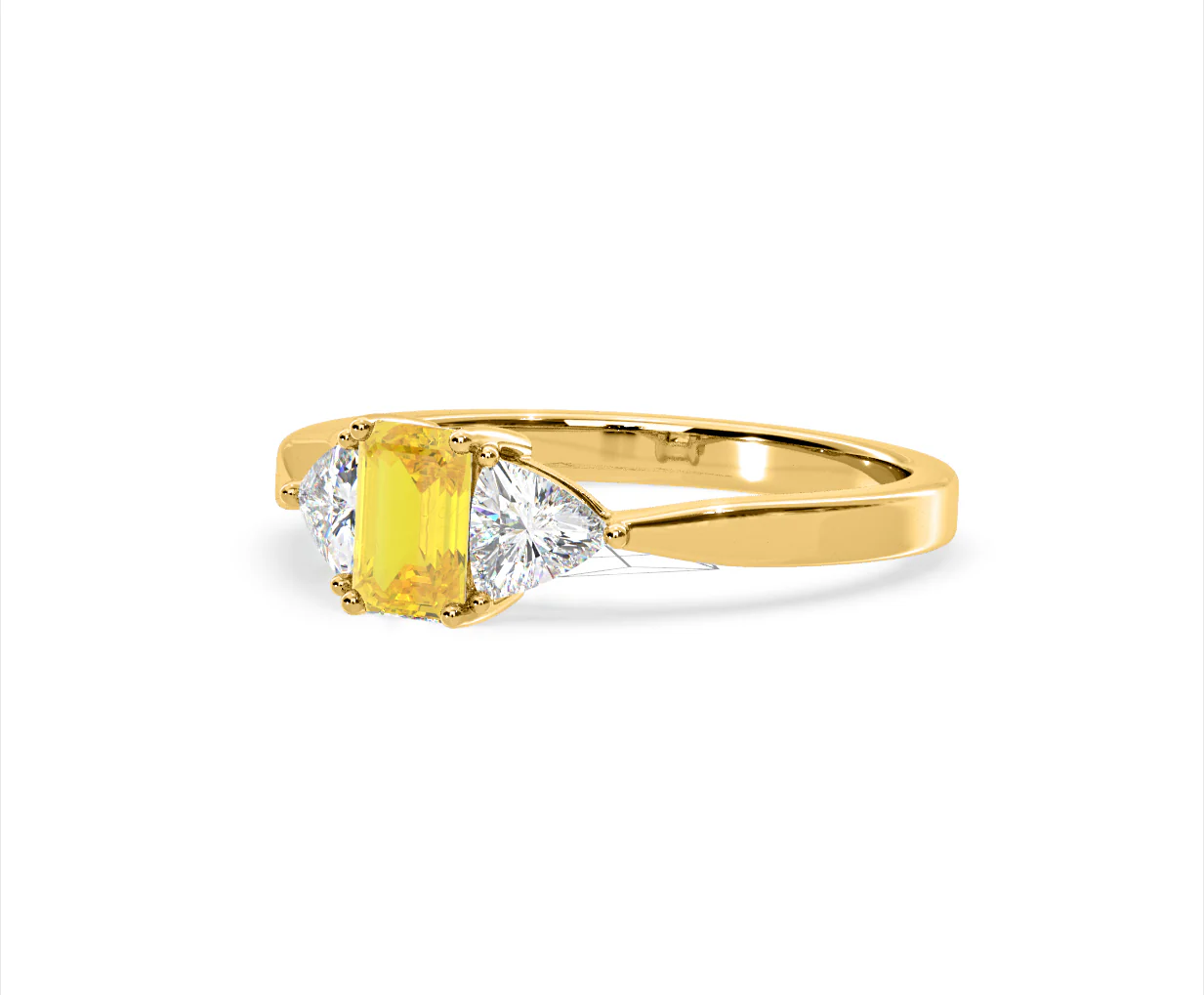 Aurora Yellow Lab Diamond Emerald Cut and Trillion 1.00ct Ring in 18K Yellow Gold - Elara Collection - Image 14