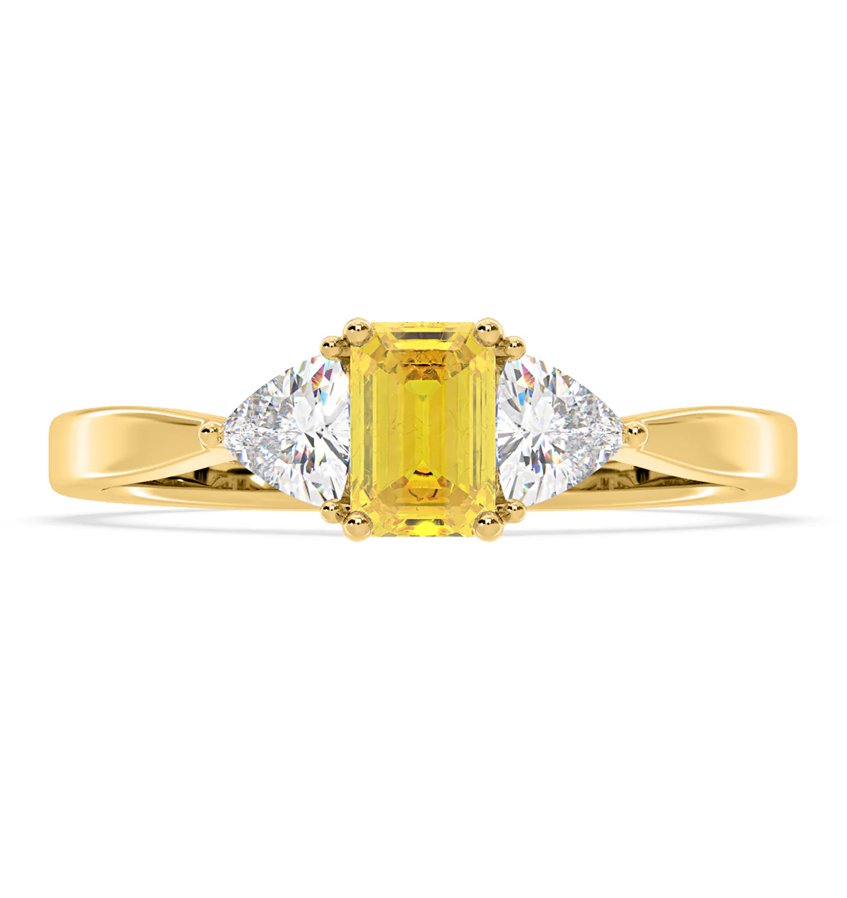 Aurora Yellow Lab Diamond Emerald Cut and Trillion 1.00ct Ring in 18K Yellow Gold - Elara Collection - Image 3
