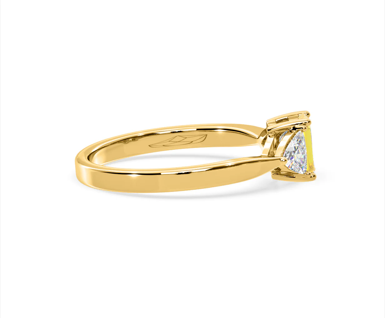 Aurora Yellow Lab Diamond Emerald Cut and Trillion 1.00ct Ring in 18K Yellow Gold - Elara Collection - Image 66