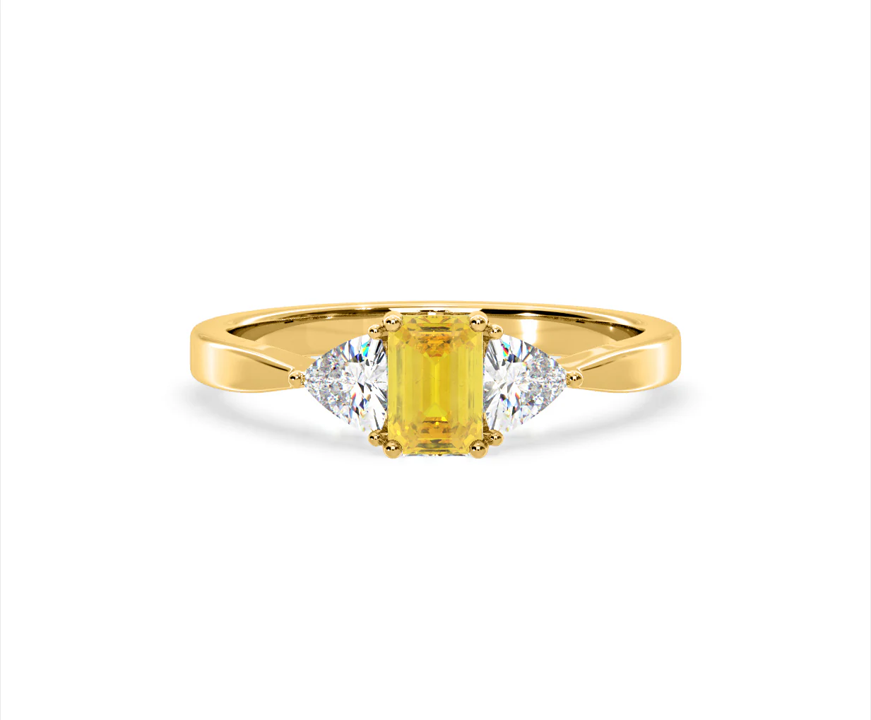 Aurora Yellow Lab Diamond Emerald Cut and Trillion 1.00ct Ring in 18K Yellow Gold - Elara Collection - Image 7