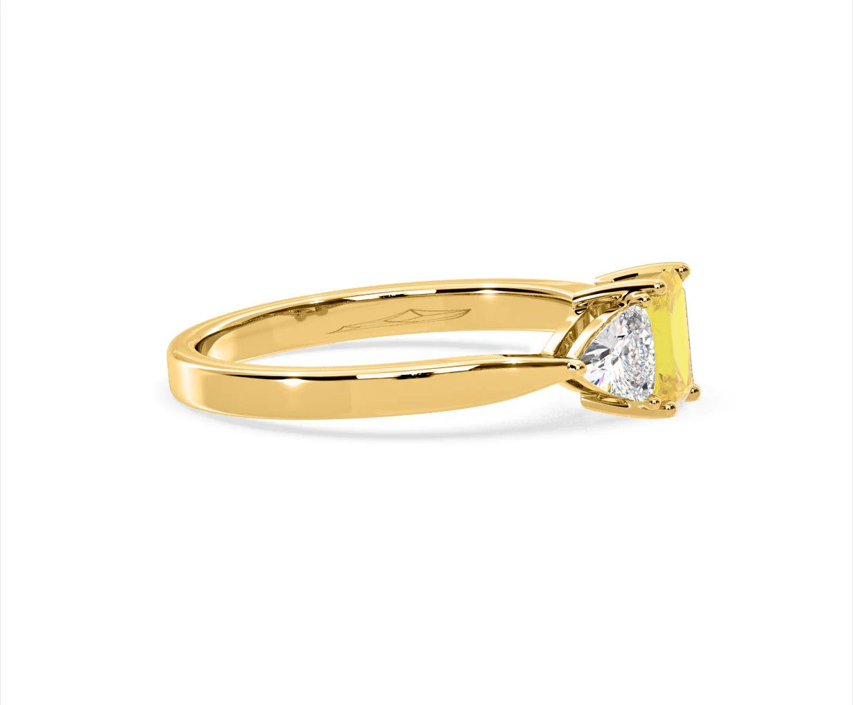 Aurora Yellow Lab Diamond Emerald Cut and Trillion 1.00ct Ring in 18K Yellow Gold - Elara Collection - Image 70