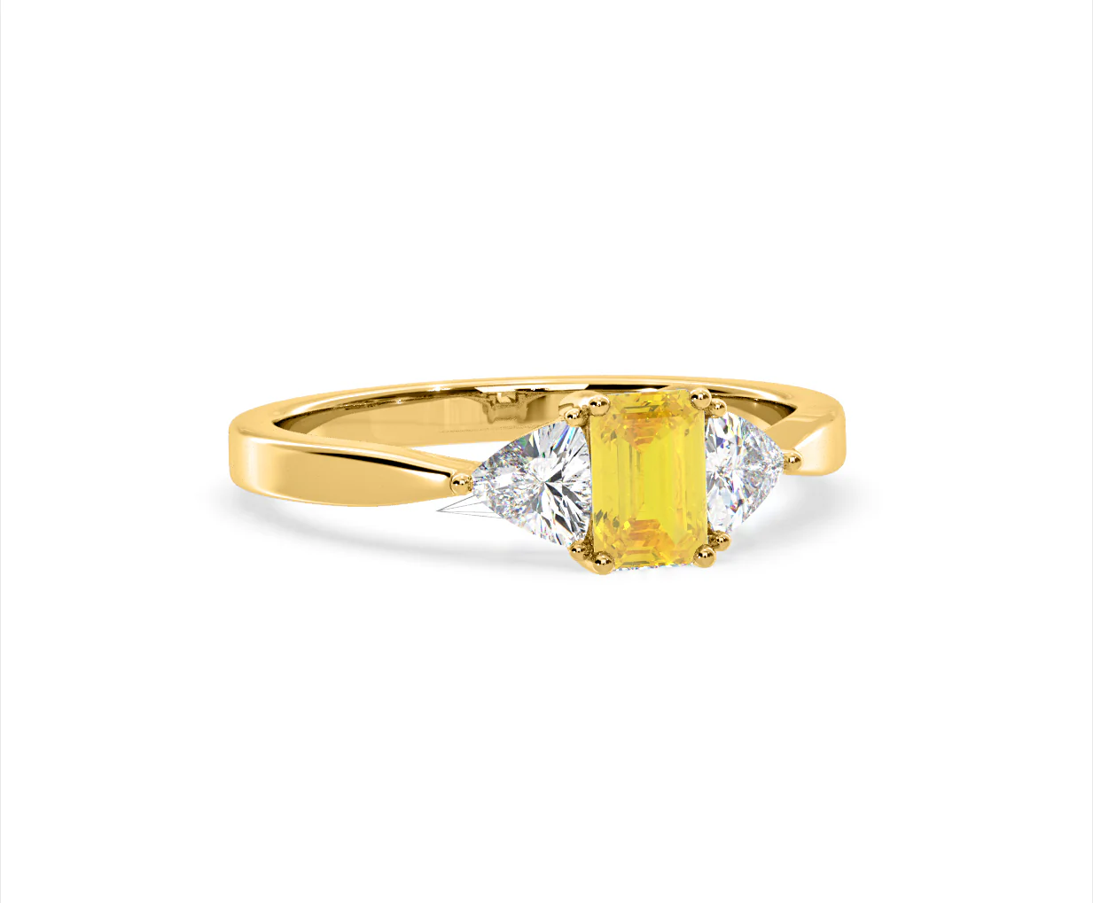 Aurora Yellow Lab Diamond Emerald Cut and Trillion 1.00ct Ring in 18K Yellow Gold - Elara Collection - Image 82