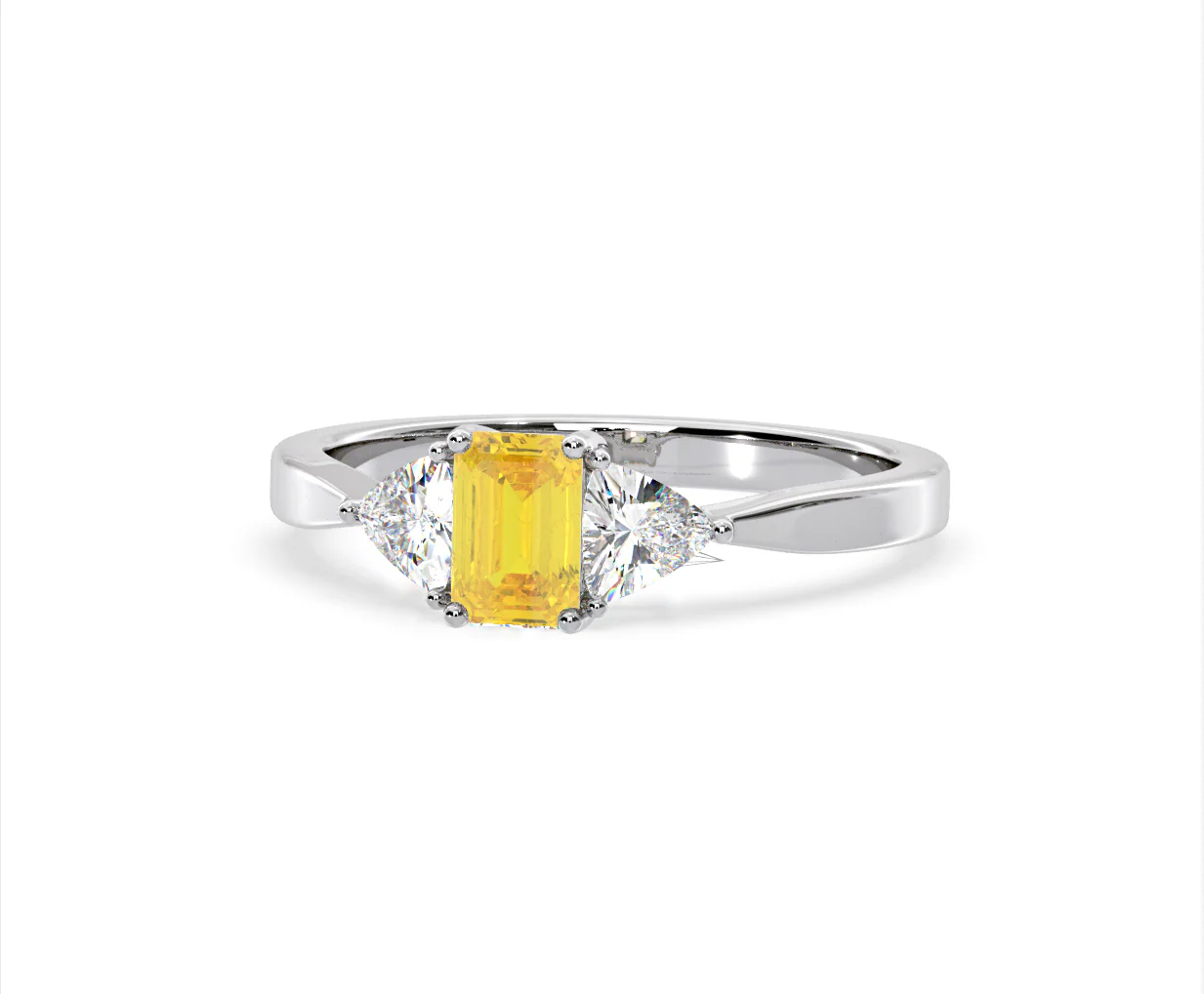 Aurora Yellow Lab Diamond Emerald Cut and Trillion 1.00ct Ring in Platinum - Elara Collection - Image 10