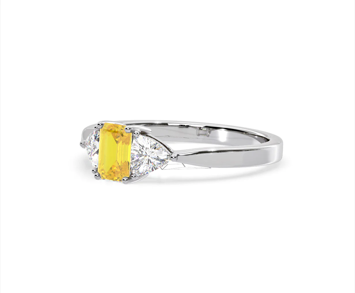 Aurora Yellow Lab Diamond Emerald Cut and Trillion 1.00ct Ring in Platinum - Elara Collection - Image 15