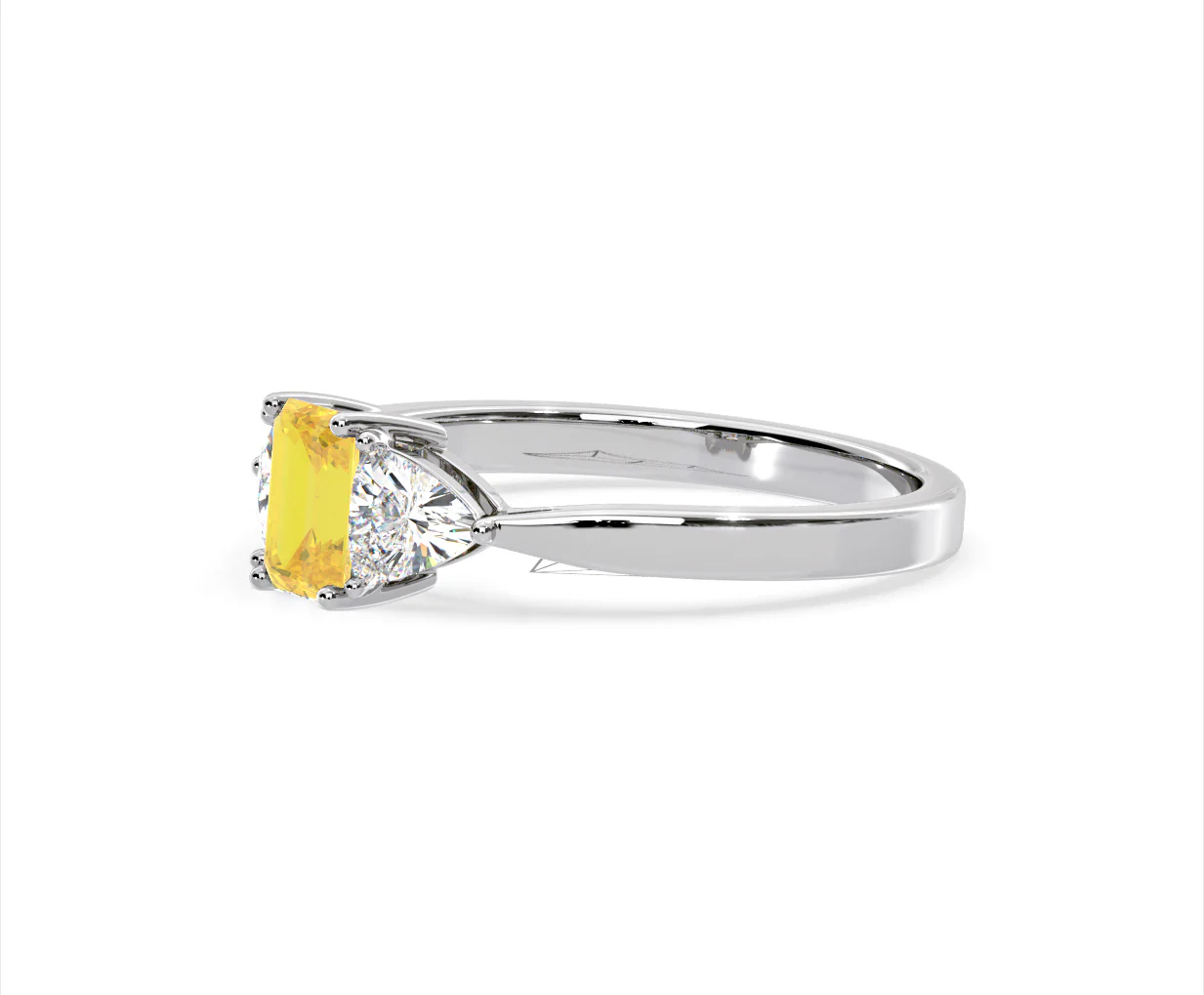 Aurora Yellow Lab Diamond Emerald Cut and Trillion 1.00ct Ring in Platinum - Elara Collection - Image 19