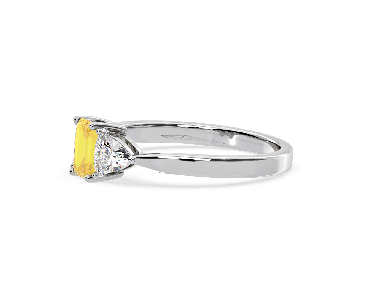 Aurora Yellow Lab Diamond Emerald Cut and Trillion 1.00ct Ring in Platinum - Elara Collection - Image 21