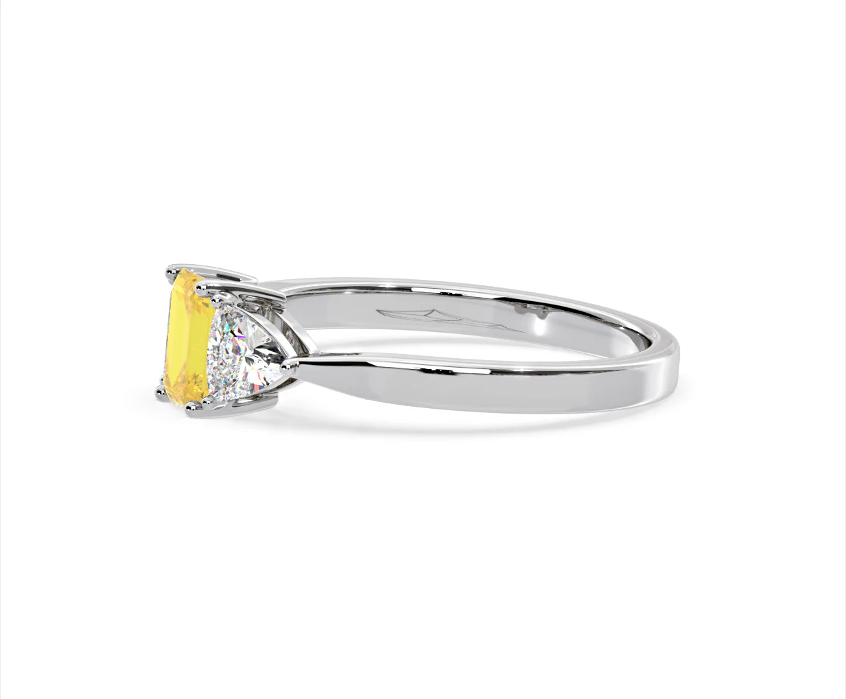 Aurora Yellow Lab Diamond Emerald Cut and Trillion 1.00ct Ring in Platinum - Elara Collection - Image 22