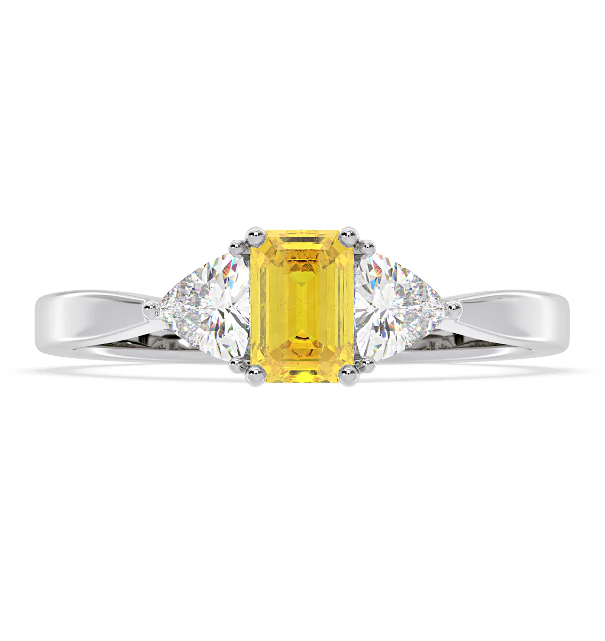 Aurora Yellow Lab Diamond Emerald Cut and Trillion 1.00ct Ring in Platinum - Elara Collection - Image 3