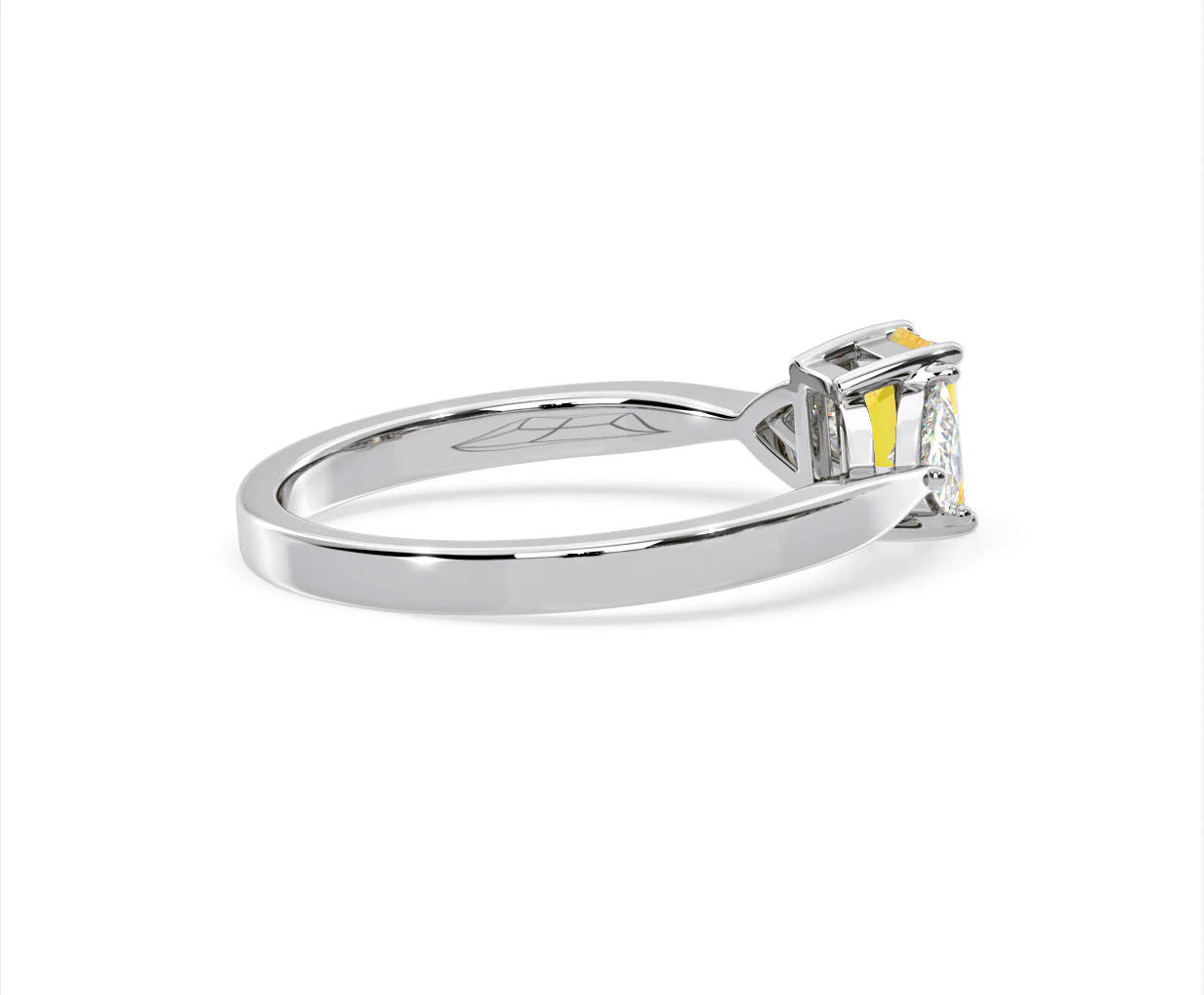 Aurora Yellow Lab Diamond Emerald Cut and Trillion 1.00ct Ring in Platinum - Elara Collection - Image 61
