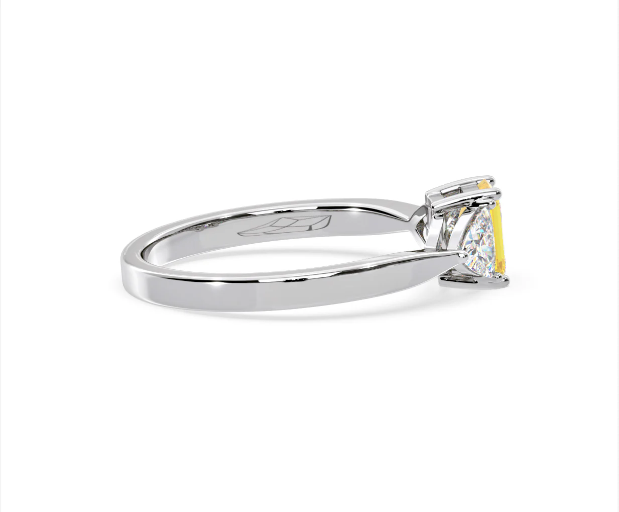 Aurora Yellow Lab Diamond Emerald Cut and Trillion 1.00ct Ring in Platinum - Elara Collection - Image 65