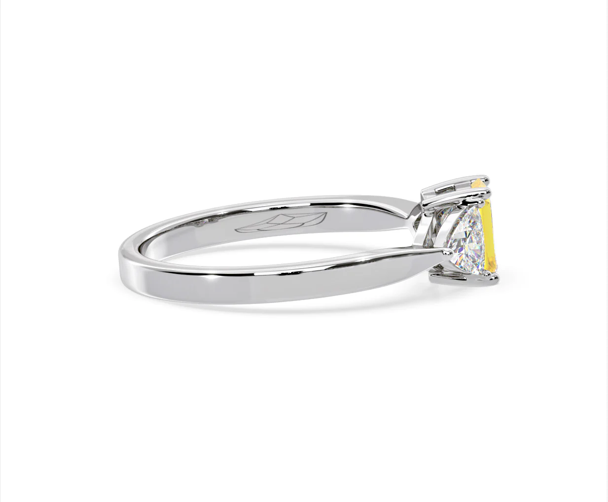 Aurora Yellow Lab Diamond Emerald Cut and Trillion 1.00ct Ring in Platinum - Elara Collection - Image 66
