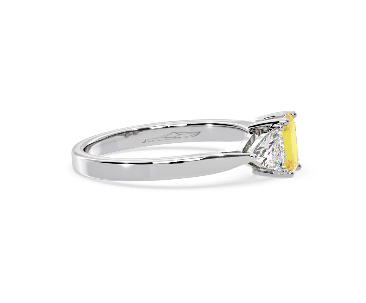 Aurora Yellow Lab Diamond Emerald Cut and Trillion 1.00ct Ring in Platinum - Elara Collection - Image 69