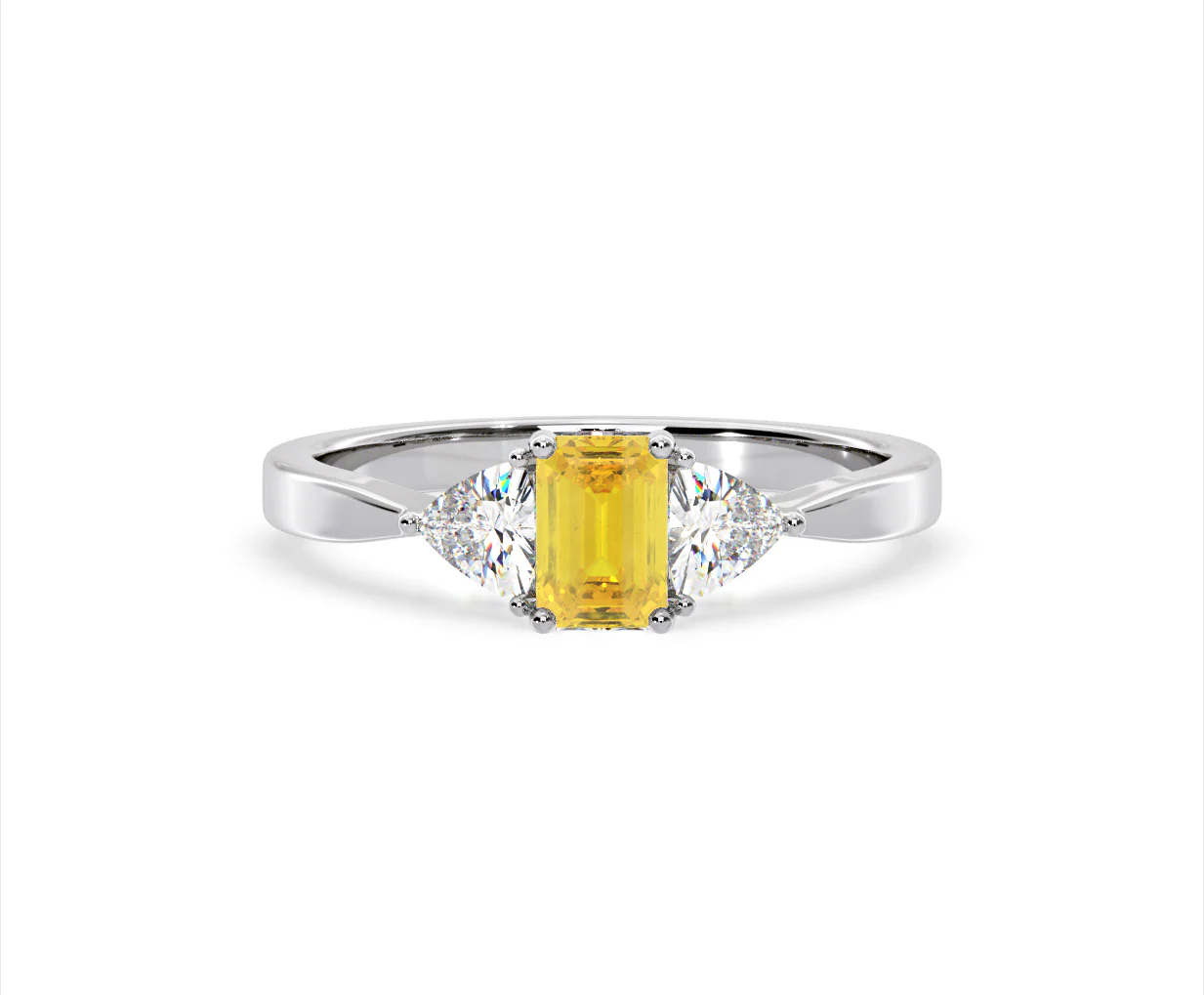 Aurora Yellow Lab Diamond Emerald Cut and Trillion 1.00ct Ring in Platinum - Elara Collection - Image 7